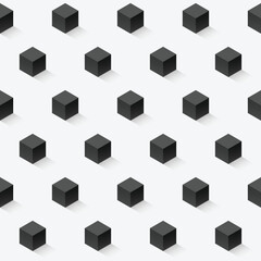 Black and white seamless cube vector pattern.