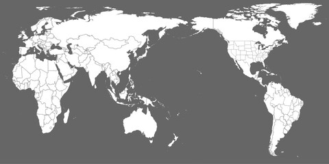 World Map vector. White similar world map blank vector on gray background.  White similar world map with borders of all countries and States of USA map, and all States of Brazil map. High quality worl © katarinanh