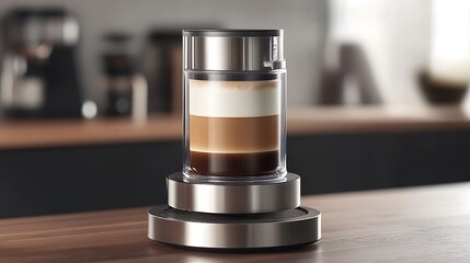 Modern Black Coffee Machine in a Stylish Kitchen with Cup - Sleek Home Appliance Closeup