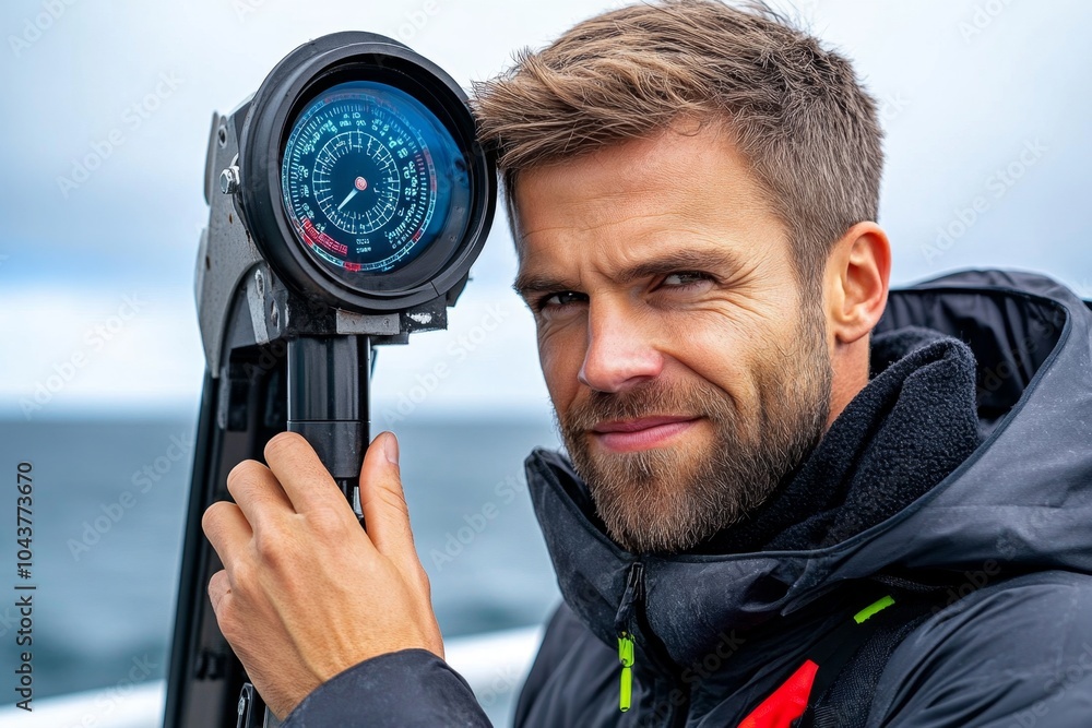 Aufkleber a researcher using data from a weather station, collecting empirical evidence to study climate patte