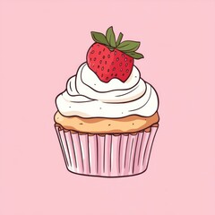 Delightful Birthday Cupcake with Strawberry Cream, Happy Kids Party Cake