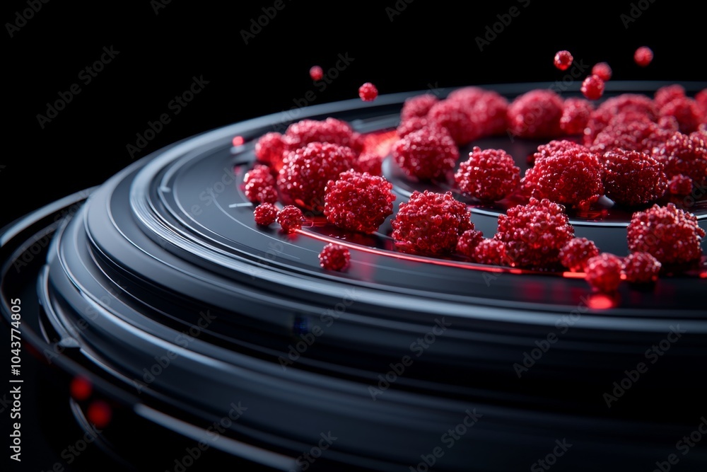 Poster Advanced, high-tech analysis of platelet activation, with futuristic graphics and glowing holograms showing the process in a cutting-edge lab environment