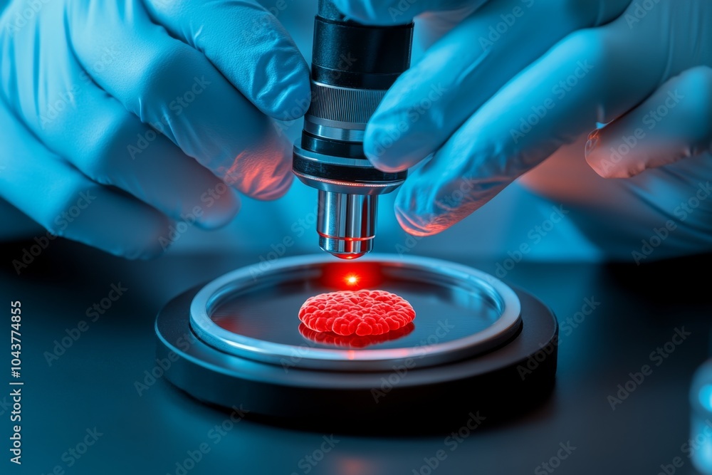 Poster Advanced, high-tech analysis of platelet activation, with futuristic graphics and glowing holograms showing the process in a cutting-edge lab environment