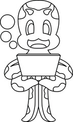 Octopus Laptop Animal Vector Graphic Art Illustration