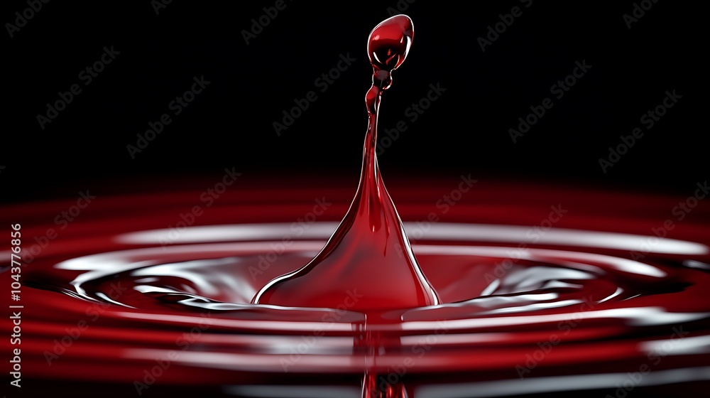 Poster a single drop of red liquid creates a splash and ripples in a pool of the same liquid.