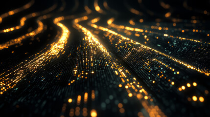 The digital pipeline curves and twists, its glowing binary code trailing off into the black void.