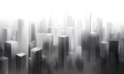 Naklejka premium Abstract cityscape made of cubes, rendered in monochrome gray tones with white highlights for depth and perspective. 