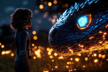 Fantasy depiction of a scientist exploring a magical world, gathering empirical data on mystical creatures and plants