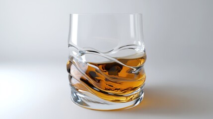 Luxurious Amber Whiskey Glass with Ice on a White Table
