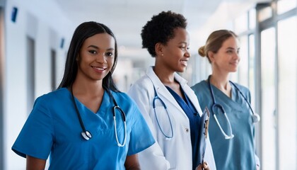 Multiracial Medical Team Walking In Row