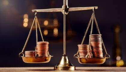 Stacked Coins On Justice Scale