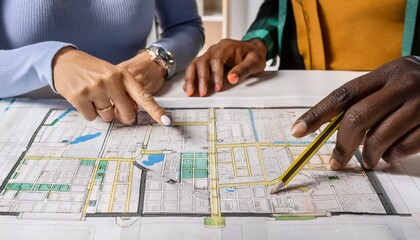 Two People Looking At Cadastre Map