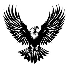 Obraz premium Black and white illustration of an eagle with its wings spread.