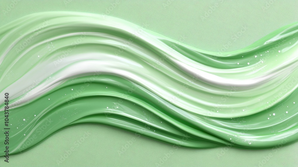 Poster abstract wave pattern with smooth green and white paint streaks on textured background