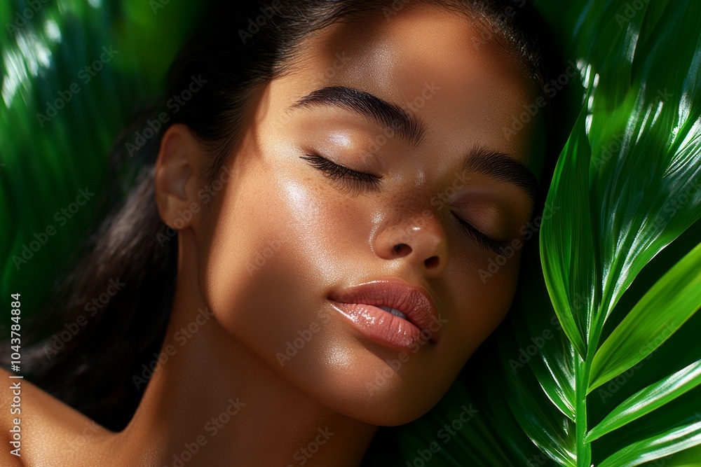 Poster Hyper-realistic close-up of a person meditating, showing every detail of their peaceful expression and the natural environment around them