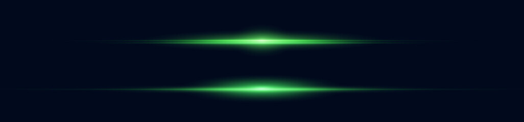 Laser beams, horizontal rays of light, green line.