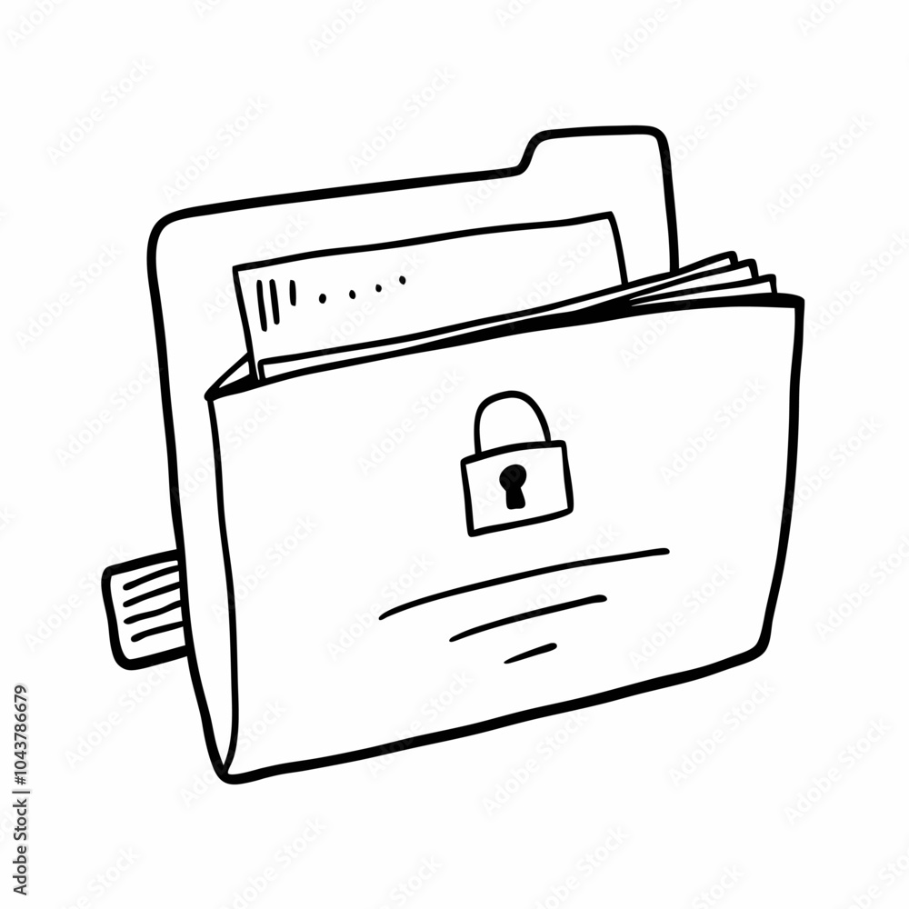 Poster secure document folder icon in vector line art style