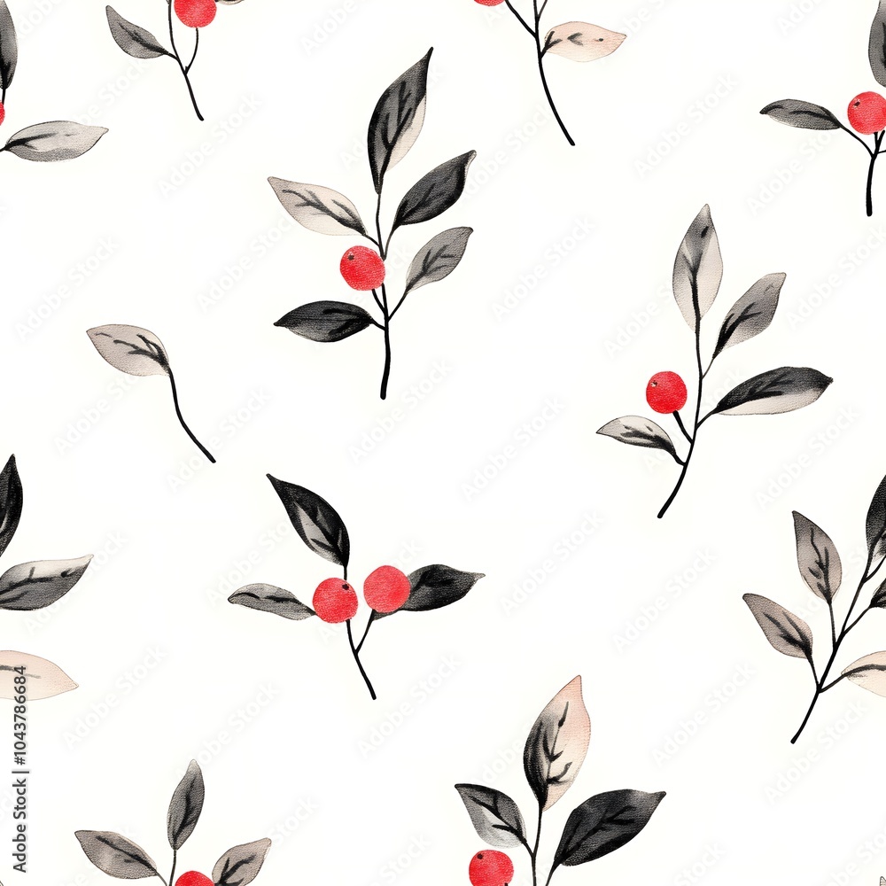 Poster elegant botanical patterns featuring delicate leaves and vibrant berries on a soft background for co