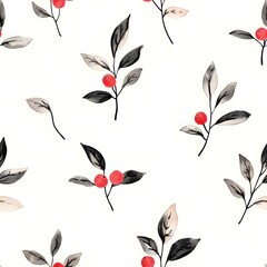 Elegant botanical patterns featuring delicate leaves and vibrant berries on a soft background for contemporary design aesthetics