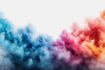 Ethereal Swirling Smoke Vibrant Blue and Warm Color Blend on White - Abstract Artwork with Dreamy, Whimsical Atmosphere
