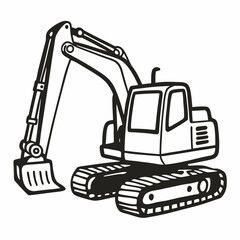 Naklejka premium Black and White Vector Illustration of an Excavator for Construction and Heavy Machinery Design