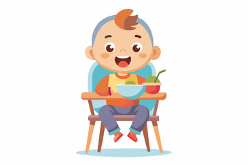 Baby eating food chair isolated. Cute baby eating food chair makes baby learning to eat