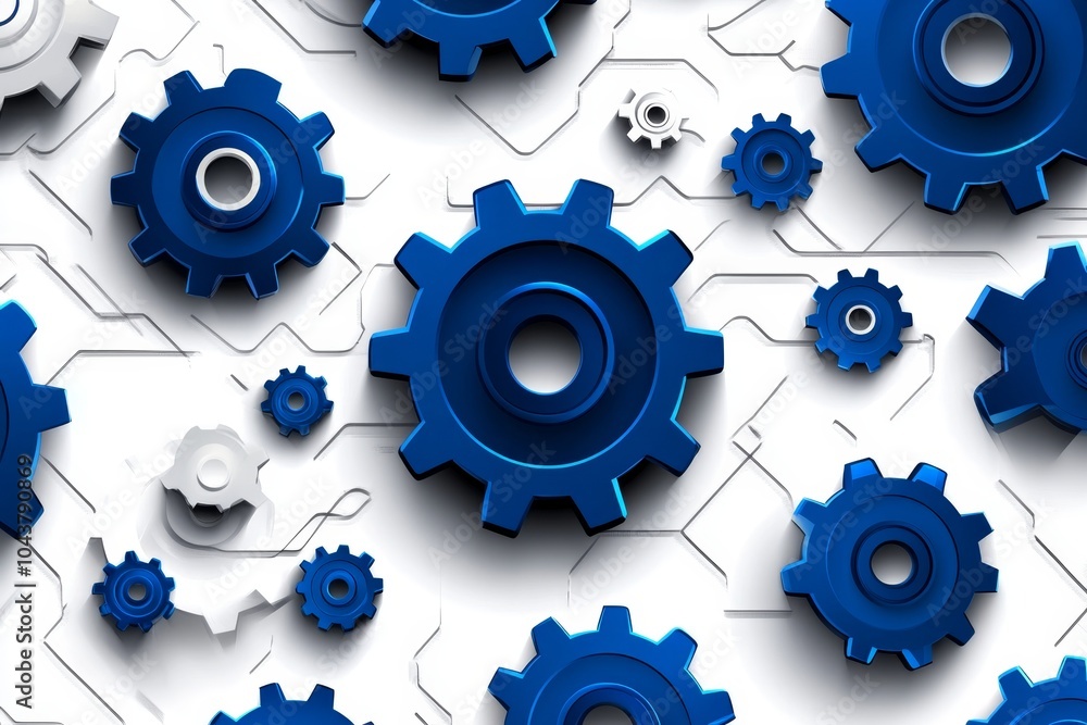Poster minimalist outline of industrial machinery gears, with simple, clean lines representing the intricat