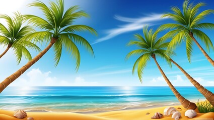 Naklejka premium Serene sea coast wallpaper with lush vegetation and picturesque ocean views