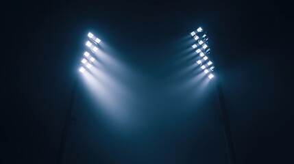 Fototapeta premium Close-up of bright stadium lights piercing through the darkness, setting the stage for an exciting soccer match.