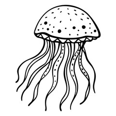 Intricate Monochrome Jellyfish Line Art Illustration for Ocean Themed Designs