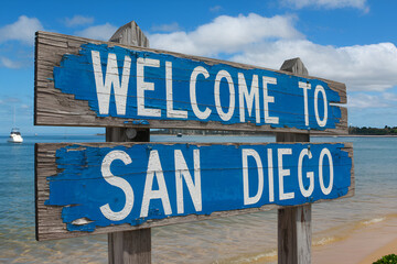 Obraz premium Welcome to San Diego sign – coastal city entrance, tourism landmark, and travel destination in Southern California 