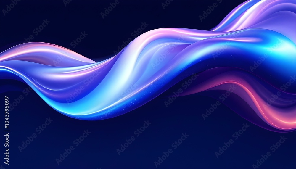 Aufkleber abstract liquid glass holographic iridescent neon curved wave in motion dark background 3d render. 3