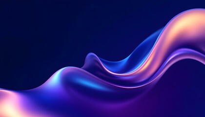 Abstract liquid glass holographic iridescent neon curved wave in motion dark background 3d render. 3d rendered liquid glass effect gradient design