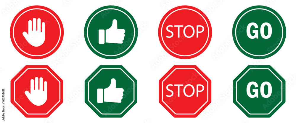 Poster stop and go signs set isolated on transparent background