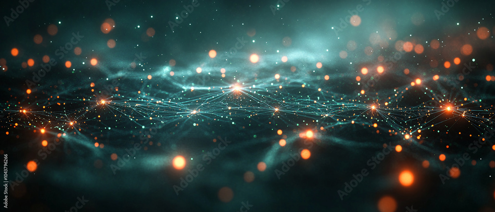 Aufkleber abstract background with orange lights and network lines