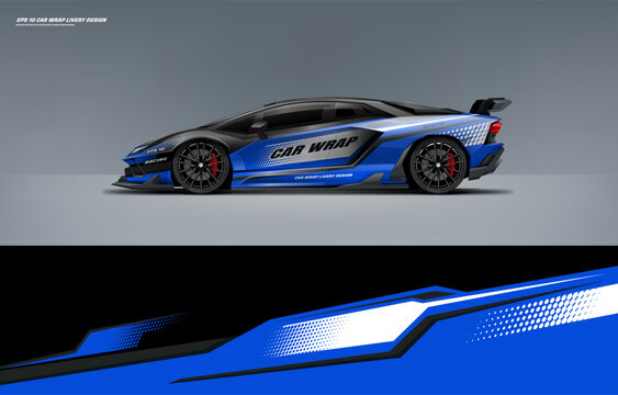 Modern Racing super car and sport car wrap livery design touch of blue vector eps 10 decal printable file fit ready print on super car and sport car