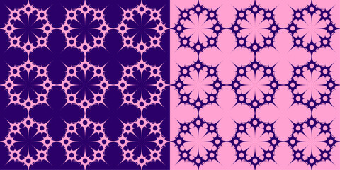 Y2k retro backgrounds set. Cute seamless floral pattern in psychedelic funky 70s aesthetic. Vector retro lace design.