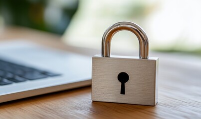 Fototapeta premium A padlock on a laptop keyboard - Technology