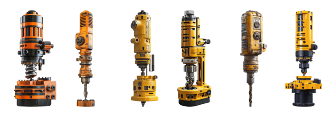Industrial Drilling Tools on Transparent Background