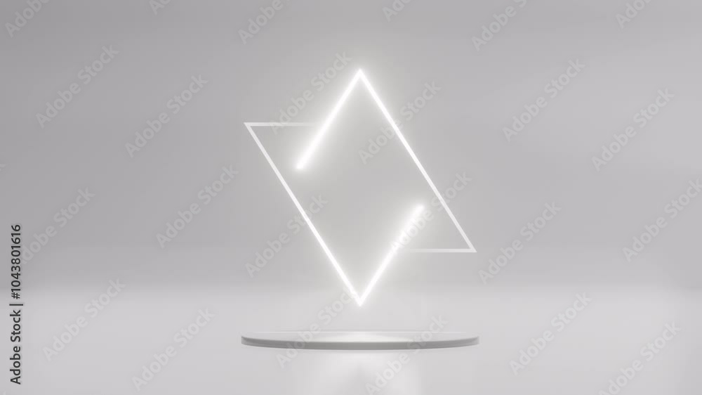 Poster podium with a bright white star in rotation swirling around glowing on white background. futuristic 