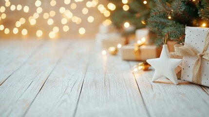 Christmas festive scene with decorations. Merry Christmas and Happy New Year holiday background