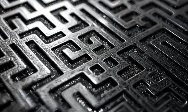 Exploring the intricate patterns of a black and white maze design in close-up view