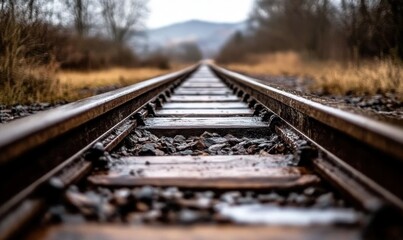Obraz premium A train track with trees and bushes in the background - Transportation