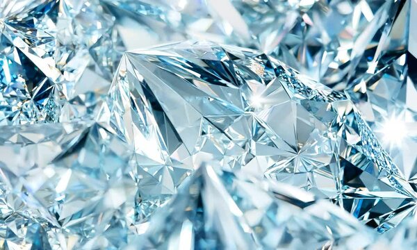 Closeup of sparkling diamonds showcasing intricate facets and brilliance in natural light