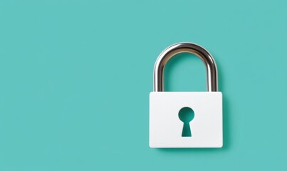 Fototapeta premium A white padlock on a turquoise background - Backgrounds