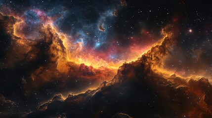 Fototapeta premium cosmic space scene filled with vivid nebulae and swirling galaxies showcasing a deep expanse of stars and colorful celestial clouds evoking a sense of wonder and exploration