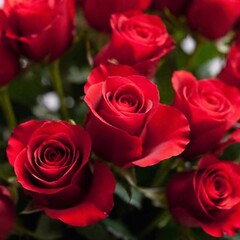 Obraz premium Close-up shot of a bouquet of red roses, with the petals in sharp focus and the stems softly fading into the background, highlighting the romantic gesture of Valentine's Day flowers