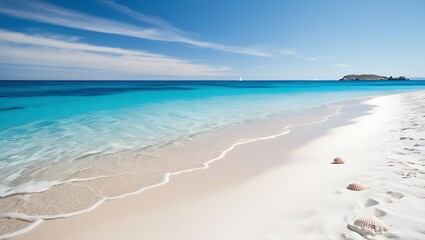 Fototapeta premium Wallpaper of a sea coast with clear skies and rolling waves