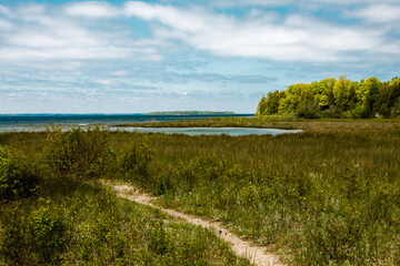 Standing within Peninsula State Park near Fish Creek, overlooking a sedge marsh with Adventure...