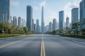 Urban skyline with modern architecture and open road